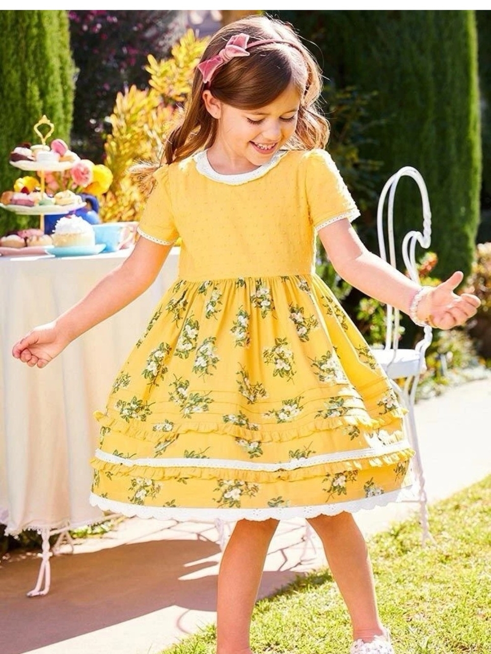 Matilda Jane Girls' Size 6 Yellow Floral Party Dress with Ruffle Trim